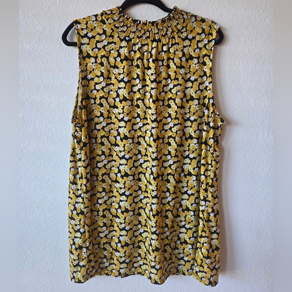 Cato Tops - Sleeveless Yellow & Black Floral Smocked Neck Top